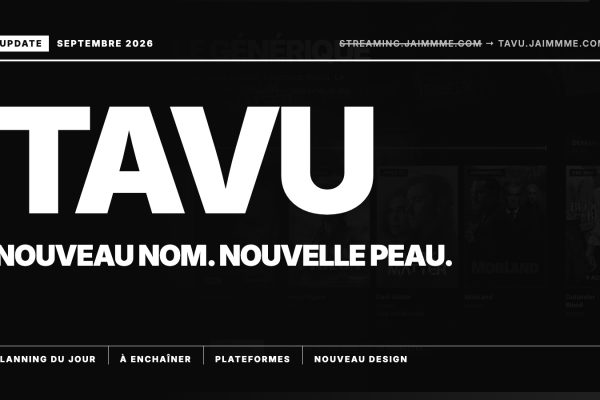 TAVU en très gros caractères blancs sur fond noir : nouveau nom, nouvelle peau